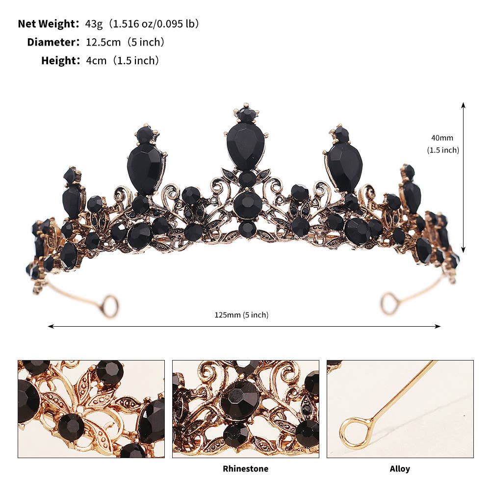 Tourtiwi - Wholesale Tiara - Women's - Obsidian Tiara Rhinestone Alloy Headdress Black Crown58