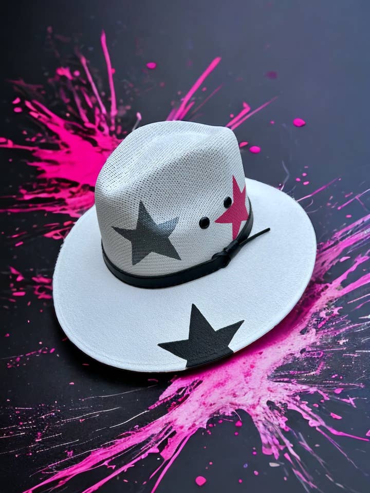 Superstar Painted Jute Canvas Hat for wholesale by Bella Soul