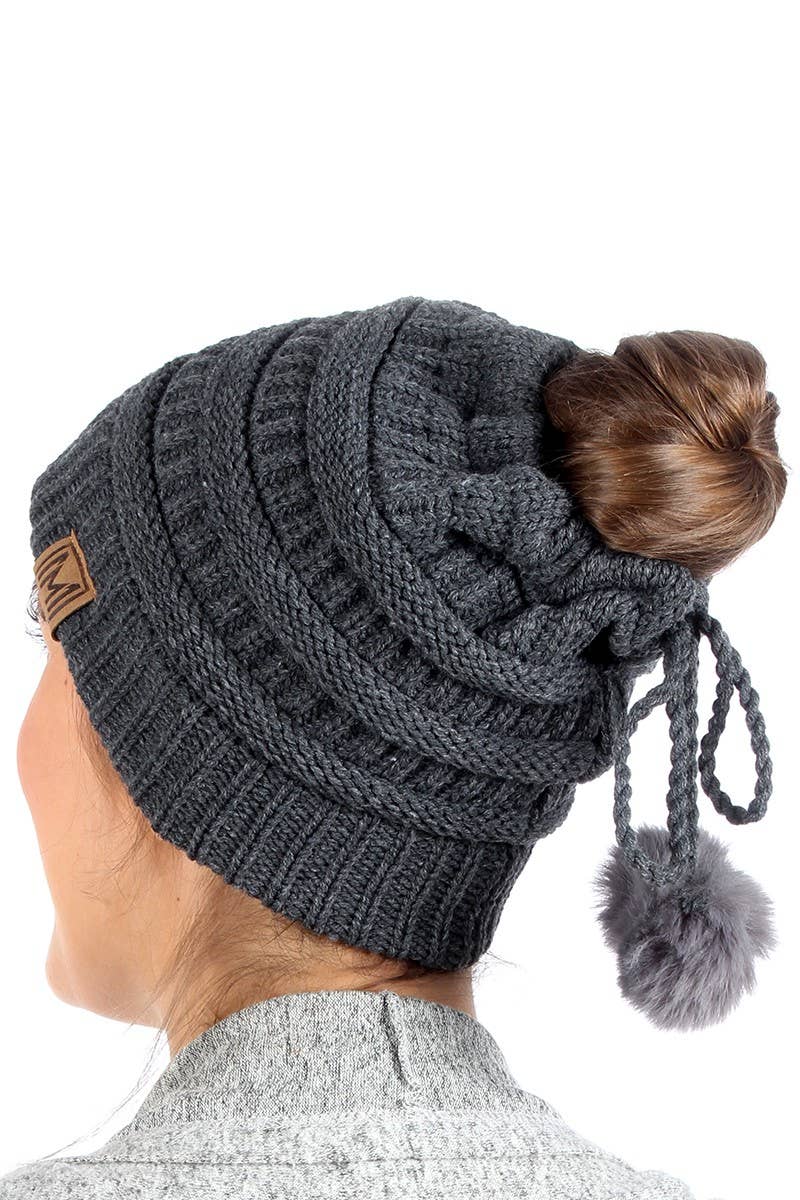 Fashion City - Wholesale Beanie - Women's - Women's Ponytail Adjustable Pom String Knit Hat3