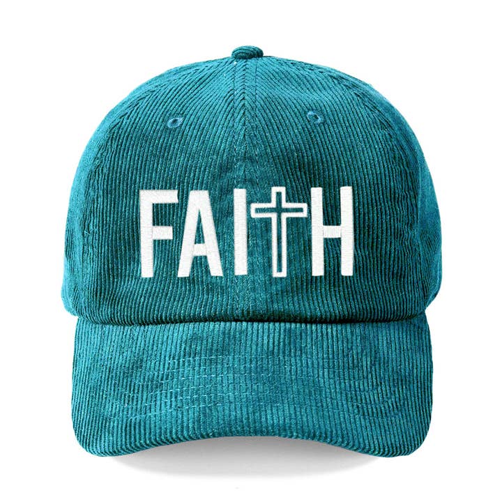 Faith Cross Corduroy Cap for wholesale by Viv&Lou
