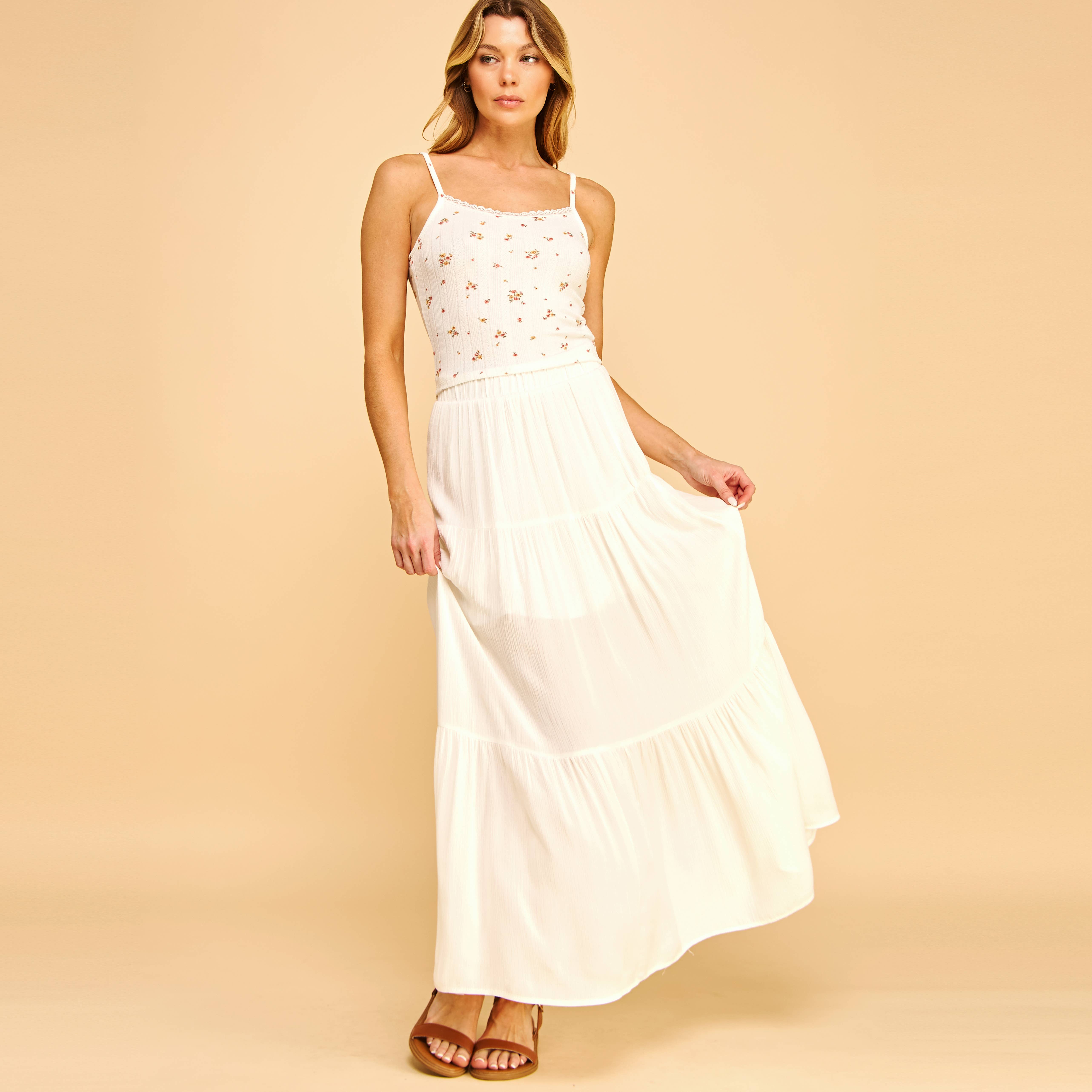 FREEZIA - Wholesale Camisole - Women's - FLORAL PRINT CAMI TANK TOP WITH EDGE LACE-F76171-15