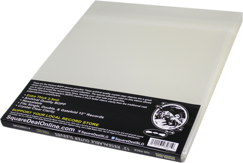 Square Deal Recordings & Supplies – Acessório de música por atacado – Mangas Record LP 12" 2,5mil espessas com pala1