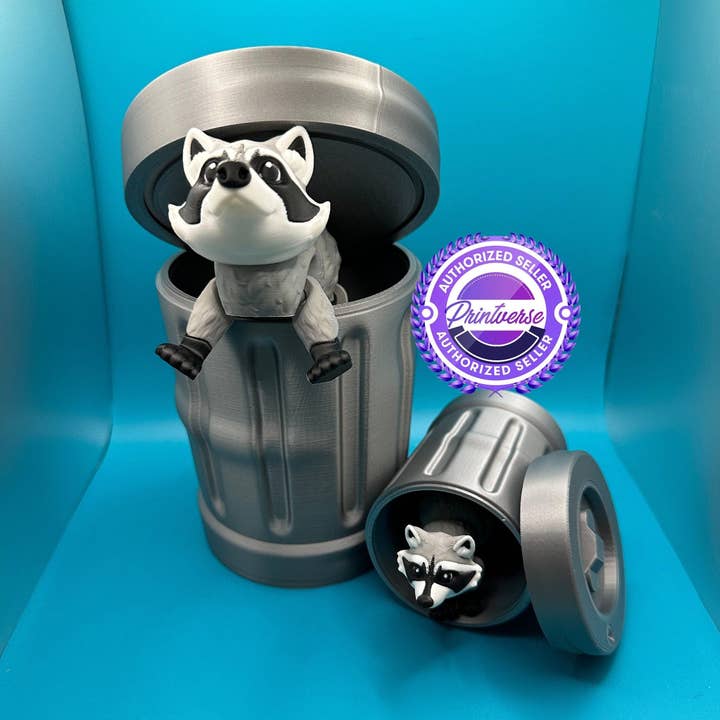 Raccoon Fidget Desk Toy w/ Matching Trash Can | Printverse for wholesale by Biggest Little Print Shop LLC