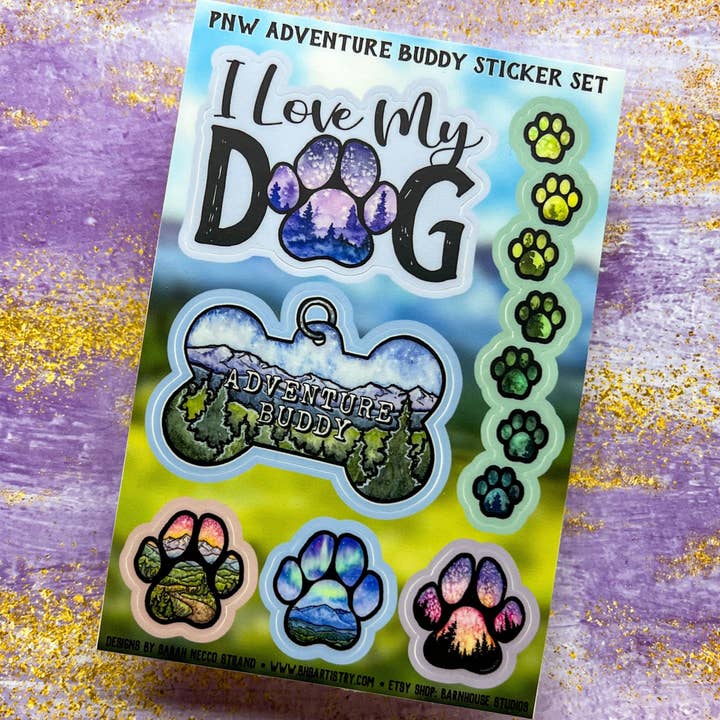 BarnHouse Studios - Wholesale Sticker - Adventure Buddy Paw Sticker Sheet, Set of 6 Stickers