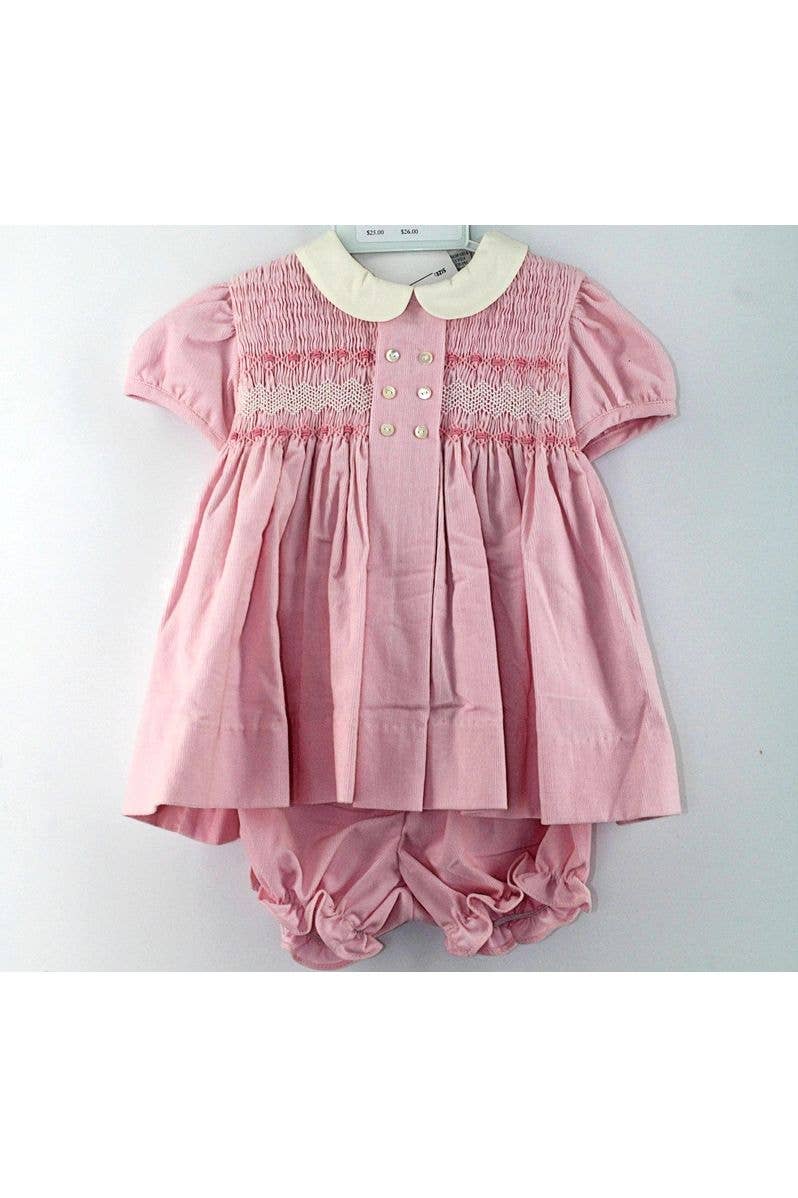 Julius Berger & Carriage Boutique – wholesale Dress set – Baby – Smocked Corduroy Pink Baby Girl Dress with Panty0