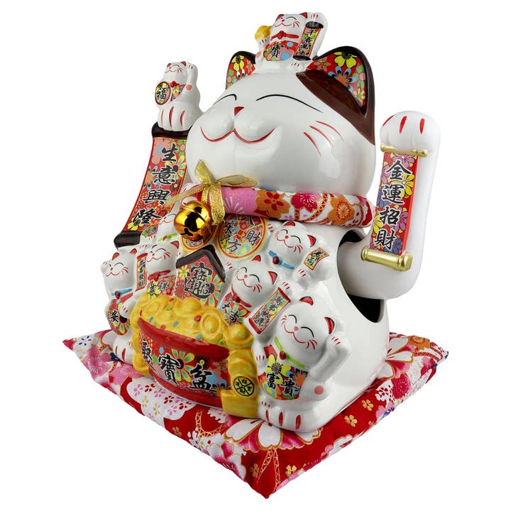 Tribal Trade GmbH - Wholesale Decorative Figurine - Lucky cat Maneki-neko wave cat porcelain 30cm white 081