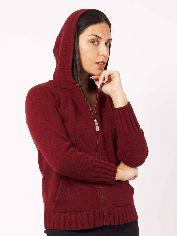 Hooded Jacket with Zipper in Lambswool for wholesale by Achega Knitwear