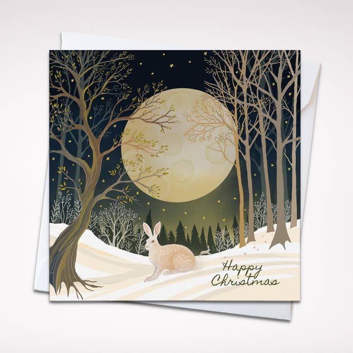 Julekort med skovhare for engroshandel hos Galloway Arts
