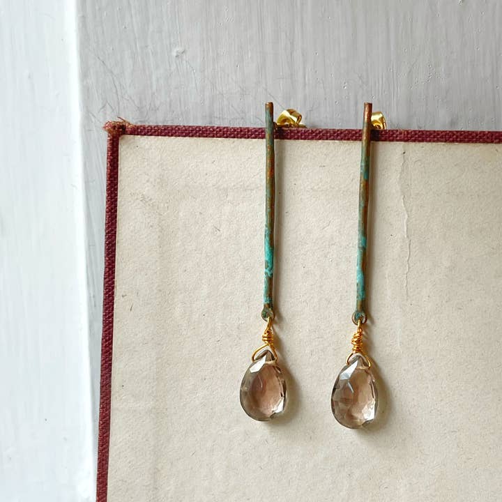 Rage Gems & Jewelry - Wholesale Dangle Earrings - Patina & Smoky Topaz Stick Earrings0