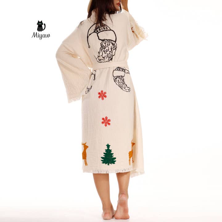 Beige Christmas Tree Santa Kimono Robe – Gift for 2025 Holidays for wholesale on Faire6