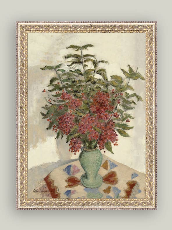 Red Hydrangeas Framed Antique Art for wholesale by Petal Lane Home