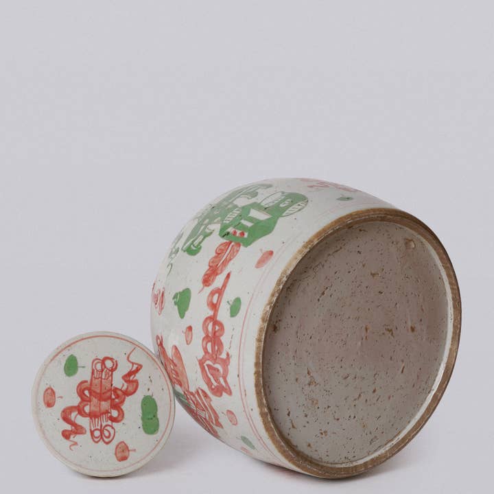 Cobalt Guild - Wholesale Decorative Jar - Pink & Green Rustic Porcelain Ancient Treasures Large Jar