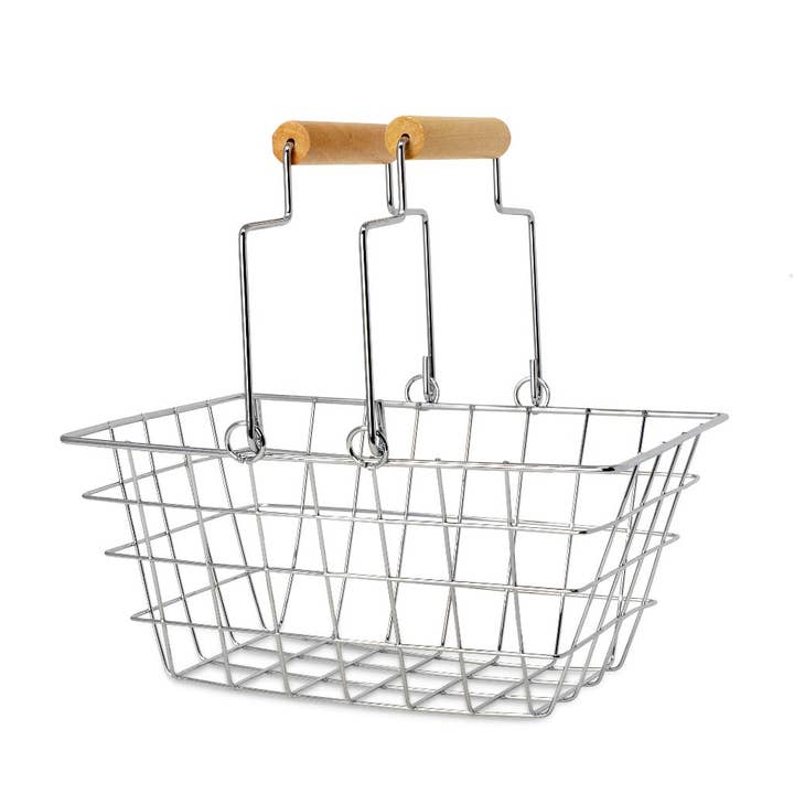 MamaMemo Metal Shopping Basket with Wooden Handle for wholesale by Axis Toys & Gifts