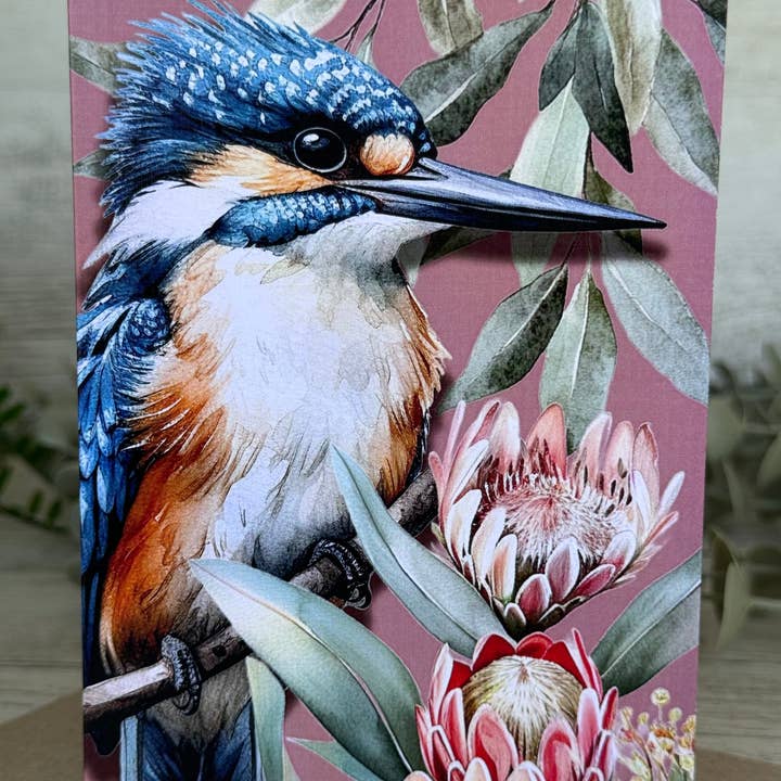 Scattered Seed Co - Wholesale Everyday greeting card - Australian Kingfisher on Native Florals greeting card2