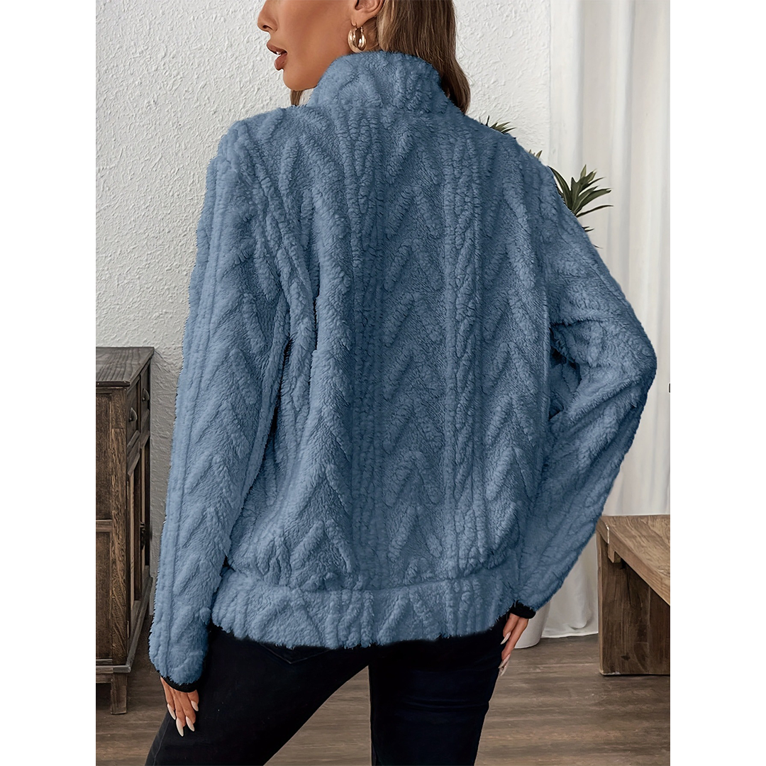 UNISHE - Wholesale Sweatshirt - Women's - Collared Jacquard Half-Zip Fleece Pocket Sweatshirt ZK37207