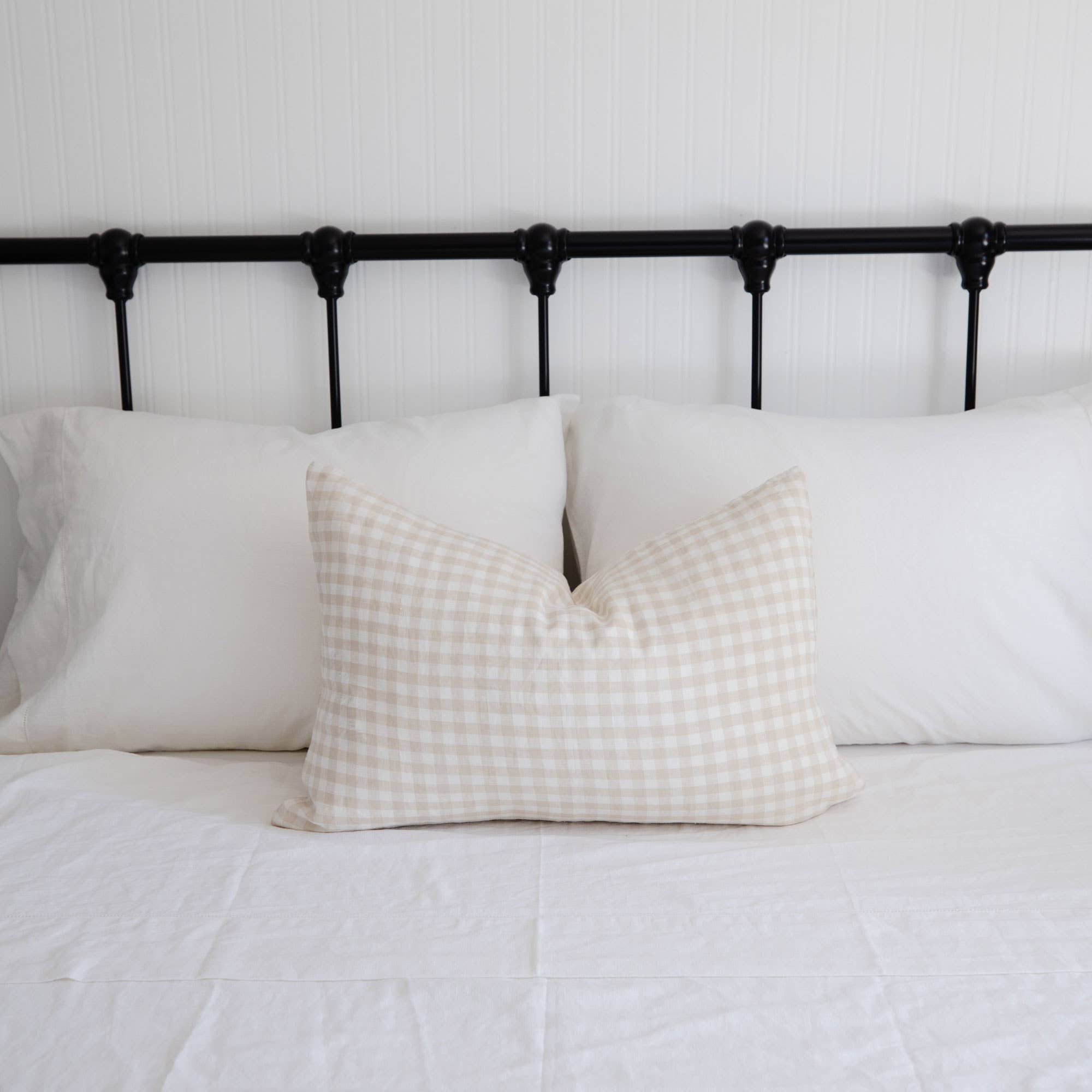 Cozy Prairie Linens Co. - Vente Housse de coussin - Housse de coussin Signature Linen en vichy naturel4