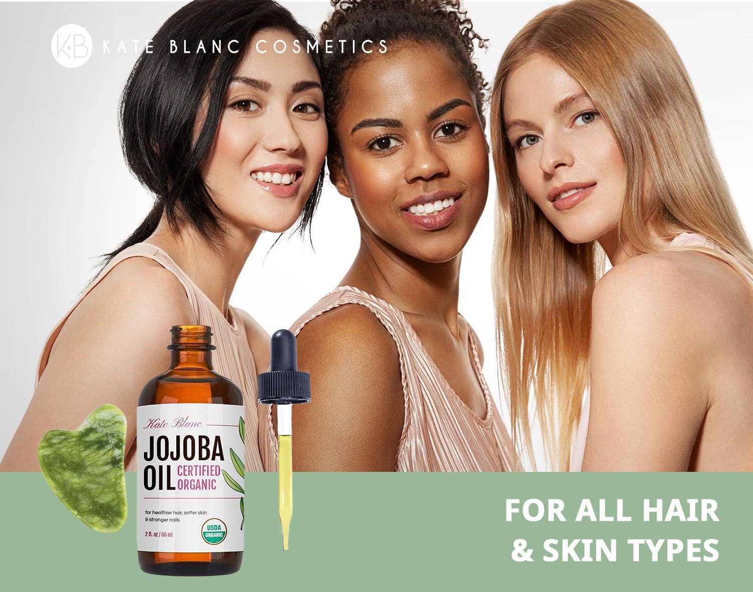 Kate Blanc Cosmetics – wholesale Bath/body oil – Organic Jojoba Oil with Jade Gua Sha Stone3