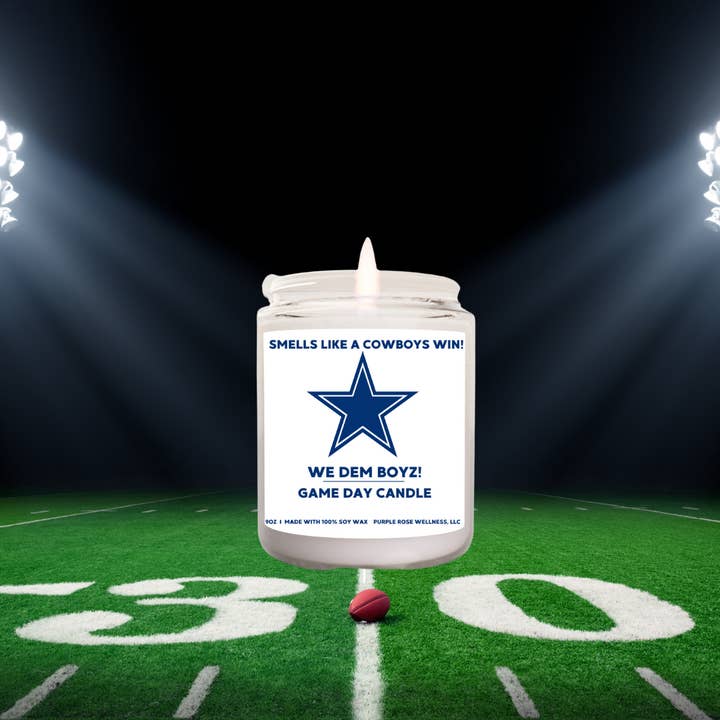 Dallas Cowboys Football Candle for wholesale by Purple Rose Wellness, LLC