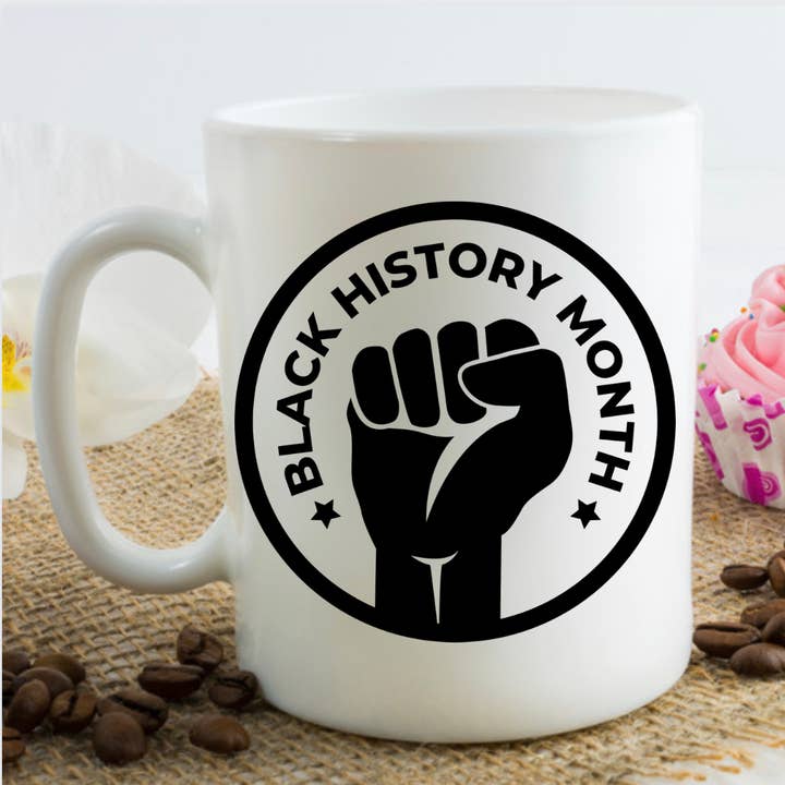 Black History Month Coffee Mug Fist Tea Cup for wholesale by Dazzle Design Diva