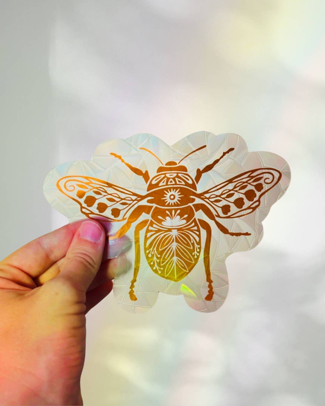 Prismatic Kitty - Wholesale Suncatcher - Honeybee Suncatcher Sticker | Floral Window Cling | Cottage