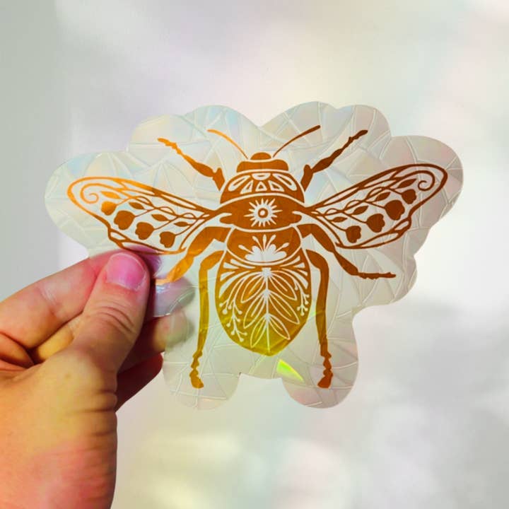 Prismatic Kitty - Wholesale Suncatcher - Honeybee Suncatcher Sticker | Floral Window Cling | Cottage0