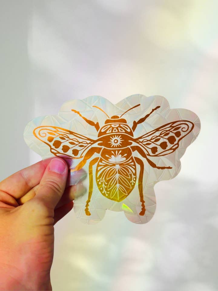 Honeybee Suncatcher Sticker | Floral Window Cling | Cottage for wholesale by Prismatic Kitty