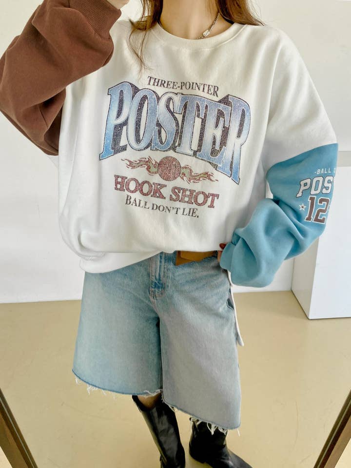 Poster Hook Shot Vintage Color-Block Sweatshirt for wholesale by Little Light