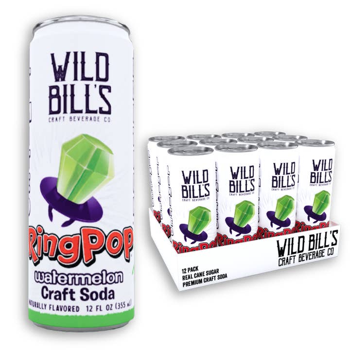 Grandpa Joe's Candy Shop – wholesale Soda/carbonated drink – Wild Bill's Ring Pop, Watermelon, 12oz Cans, 12ct