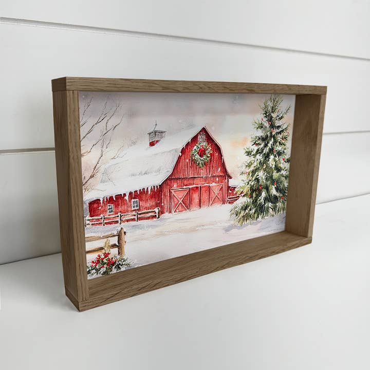 Hangout Home - Wholesale Christmas Wall Art - Christmas Red Barn in Snow - Farmhouse Christmas Wall Art