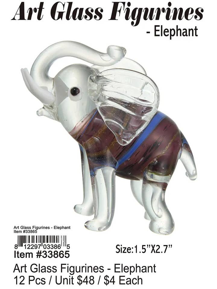 Art Glass Figurines-Elephant . for wholesale by Puka Creations
