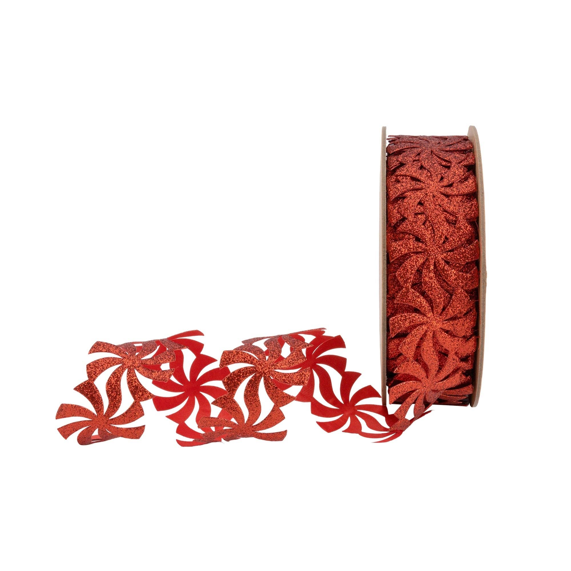 LA Ribbons Wholesale - Wholesale Ribbon - Gift Wrapping - 1 1/2" Ultrasonic Trim | Peppermint Red Glitter | 10 Yard Roll0