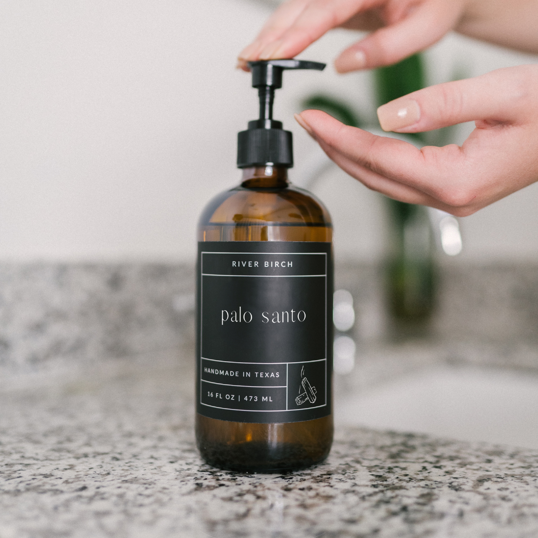 River Birch Candles - Wholesale Hand Soap/Wash - Palo Santo  - 16oz Amber Glass Soap-Handmade-Hand Wash3