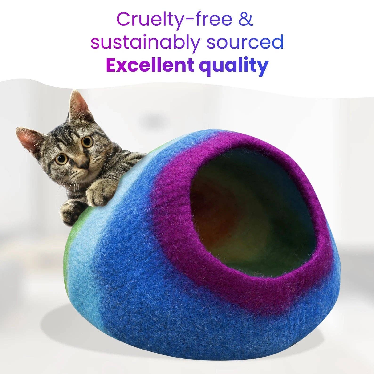 Lungta Imports – casota - Gato e cão por atacado – Caverna de Gato em Feltro Arco-Íris KayJayStyles / Cama para Gato / Casa Quente para Gato / Casulo de Gato em Lã Natural Ecológica - Ótimo Presente para Gatos2
