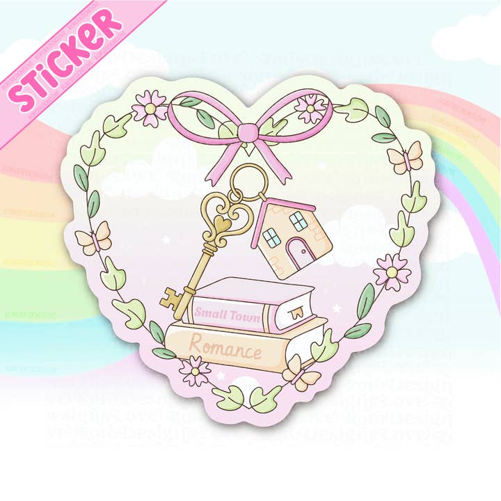 Small town romance book trope heart sticker for kindle for wholesale by RoroDesignsLove