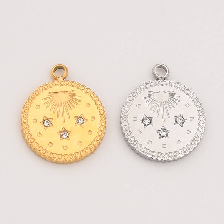 Gold Filled Celestial Charm, Sun & Stars Steel, SCP136 for wholesale by Beads Creation