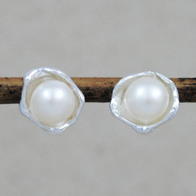 Oyster Pearl Stud Earrings - sterling silver for wholesale by Cameron Kruse Designs