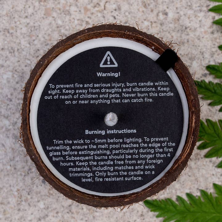 Candle Warning Dust Cover - Zwarte kaart, alleen tekst/wit bedrukt ontwerp, voor katoenen lont voor wholesale door Fernery Designs