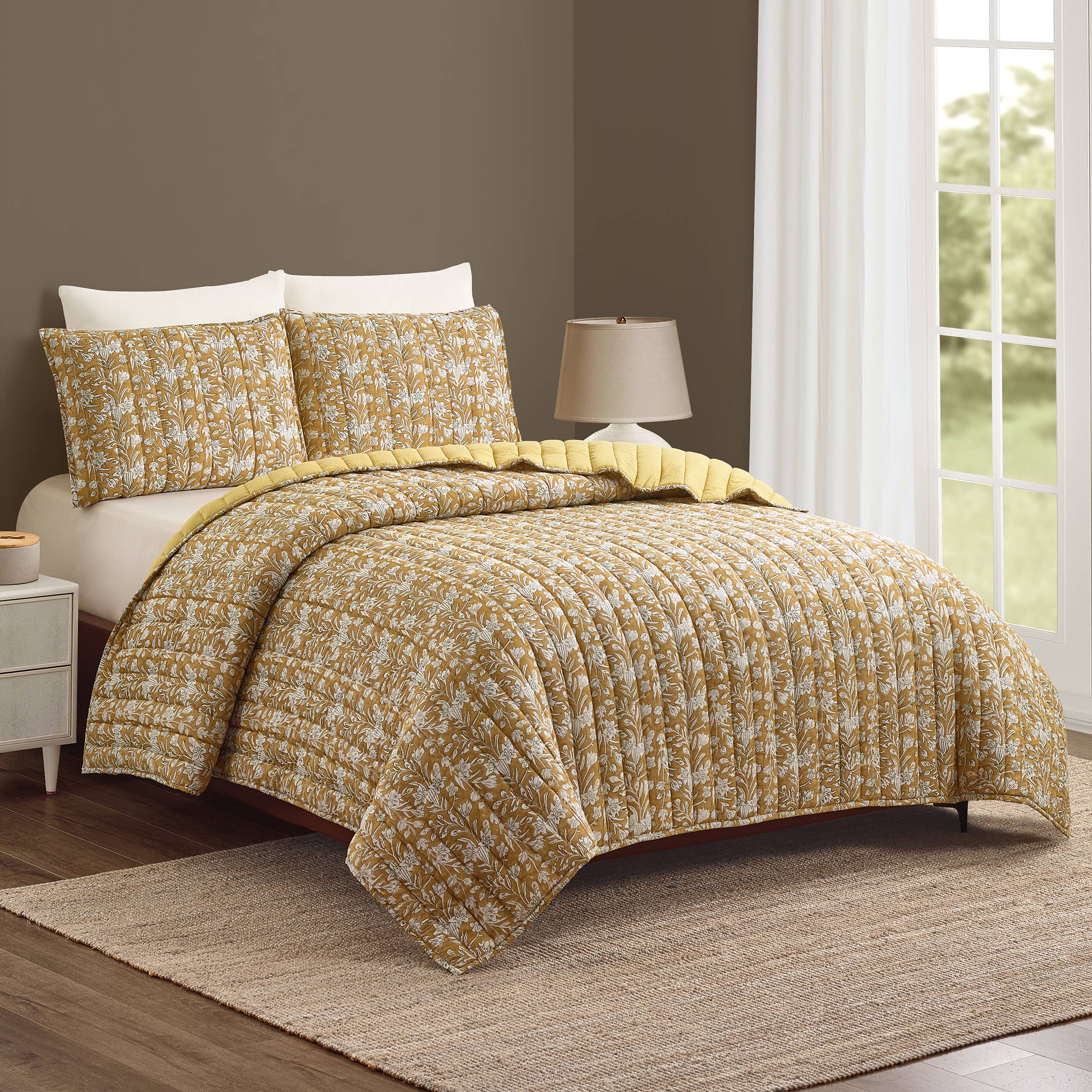 Peking Handicraft - Wholesale Quilt - BLOCK PRINT SKETCHED FLORAL QUILT - Laurel & Mayfair1