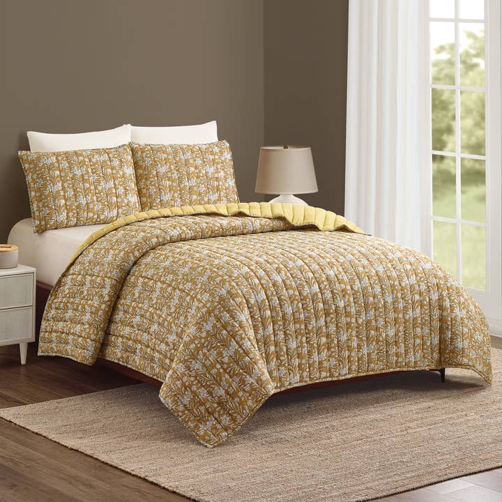 Peking Handicraft - Wholesale Quilt - BLOCK PRINT SKETCHED FLORAL QUILT - Laurel & Mayfair1