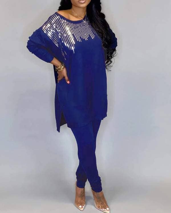 Queen Fashion - Wholesale Hemd- en rokset - Dames - set met lange mouwen en split met pailletten2