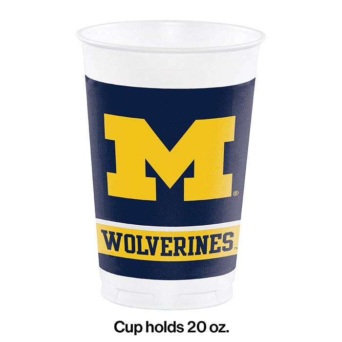 Bulk Party Decor - Wholesale Disposable Cup - Bulk University of Michigan 20 oz Plastic Cups (96 per Case)1