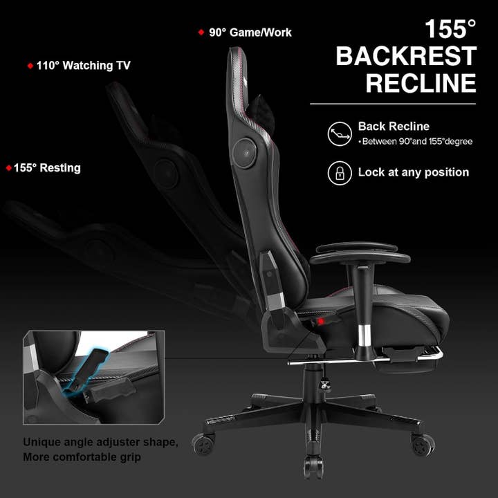 Black Gaming Chair With Footrest And Speakers Ergonomic Design for wholesale on Faire7