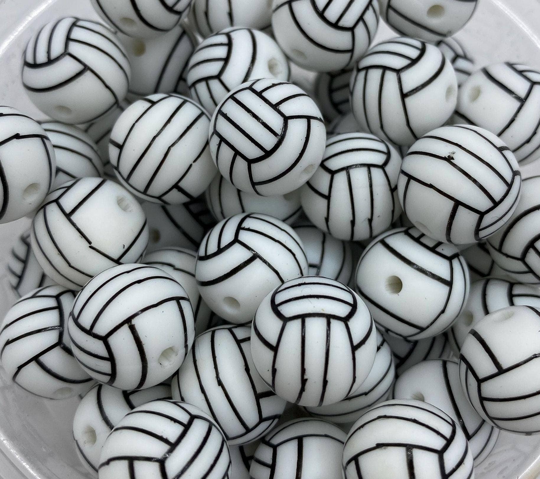 ASAP Craft Supplies - Wholesale Beads - 10 Volleyball Pattern Silicone Beads - 15mm0