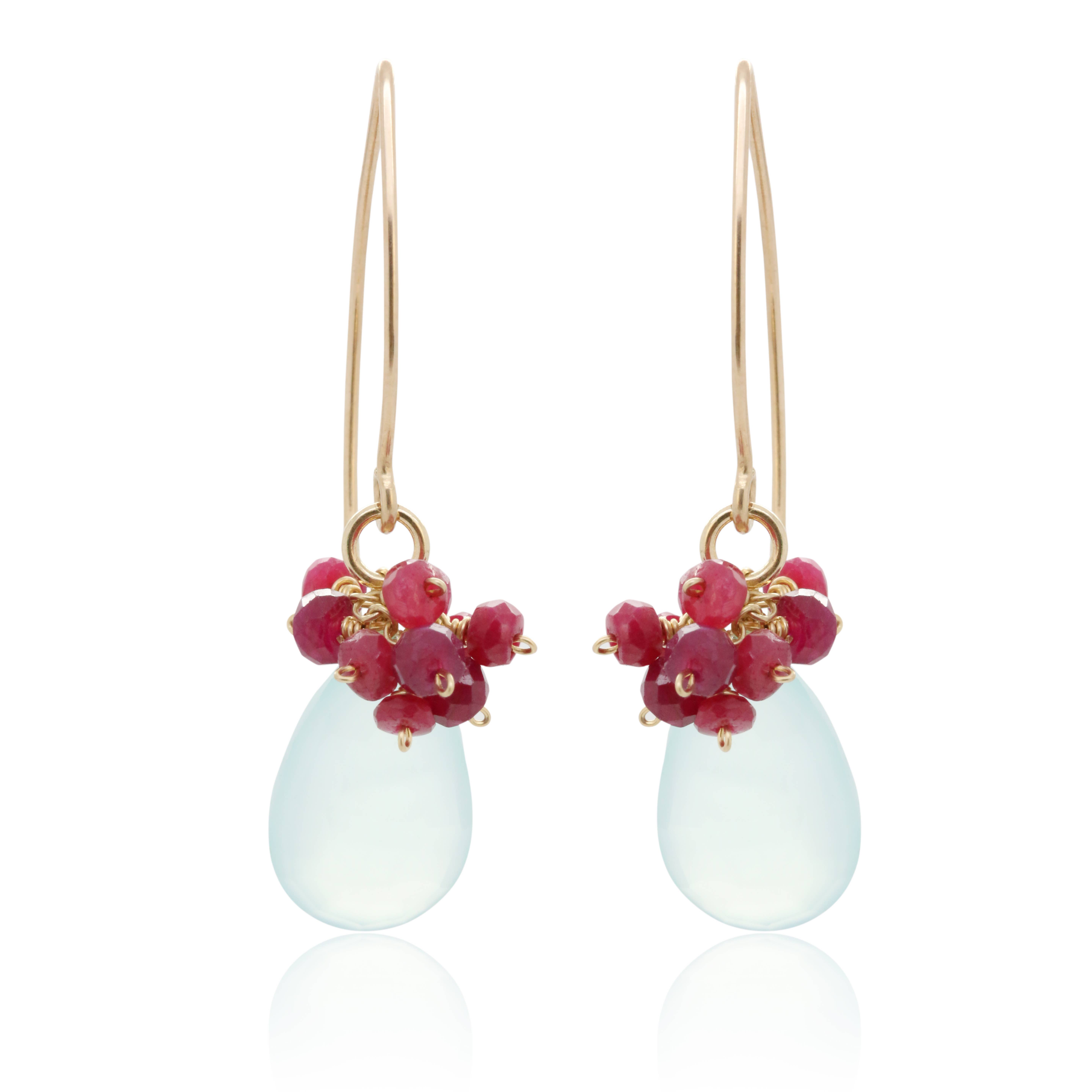 Chalcedony & Ruby Cluster Earrings