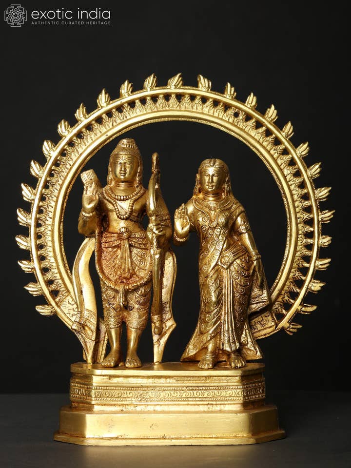 Siya-Rama Brass Statue | Lord Ram and Goddess Sita Idol for wholesale by Exotic India Art