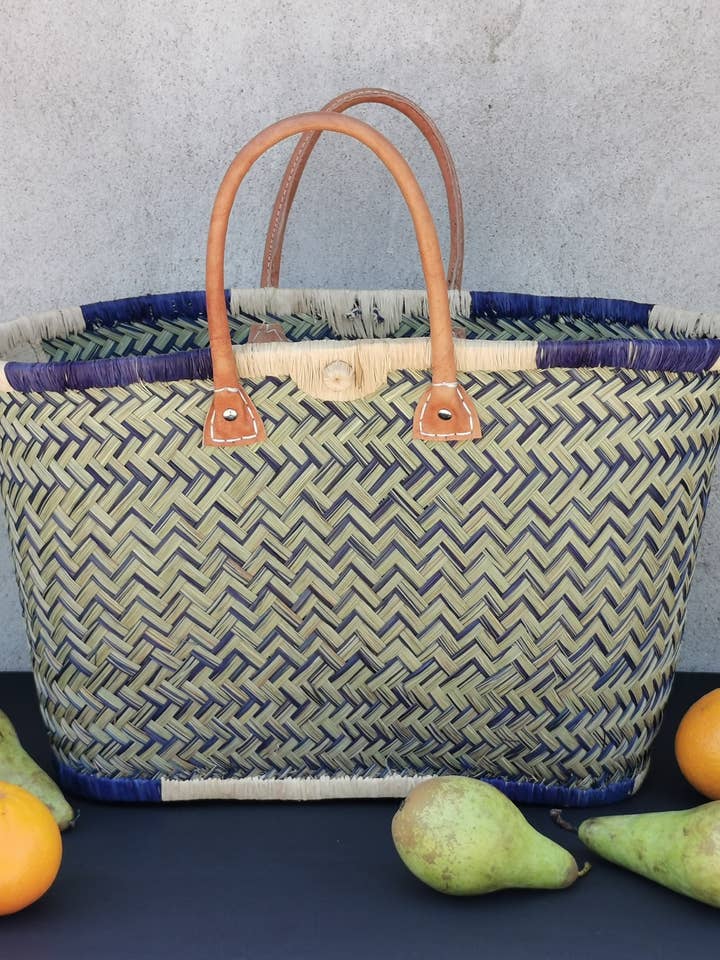 Cesta de paja grande y colorida para playa y mercado para venta al por mayor de Nature et Fibre