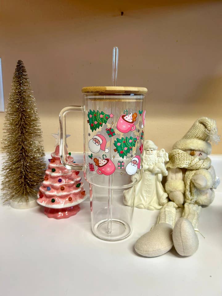 40oz Glasbägare, Rosa Jultomte Semesterkopp, Julkopp för wholesale av MommyandMarie
