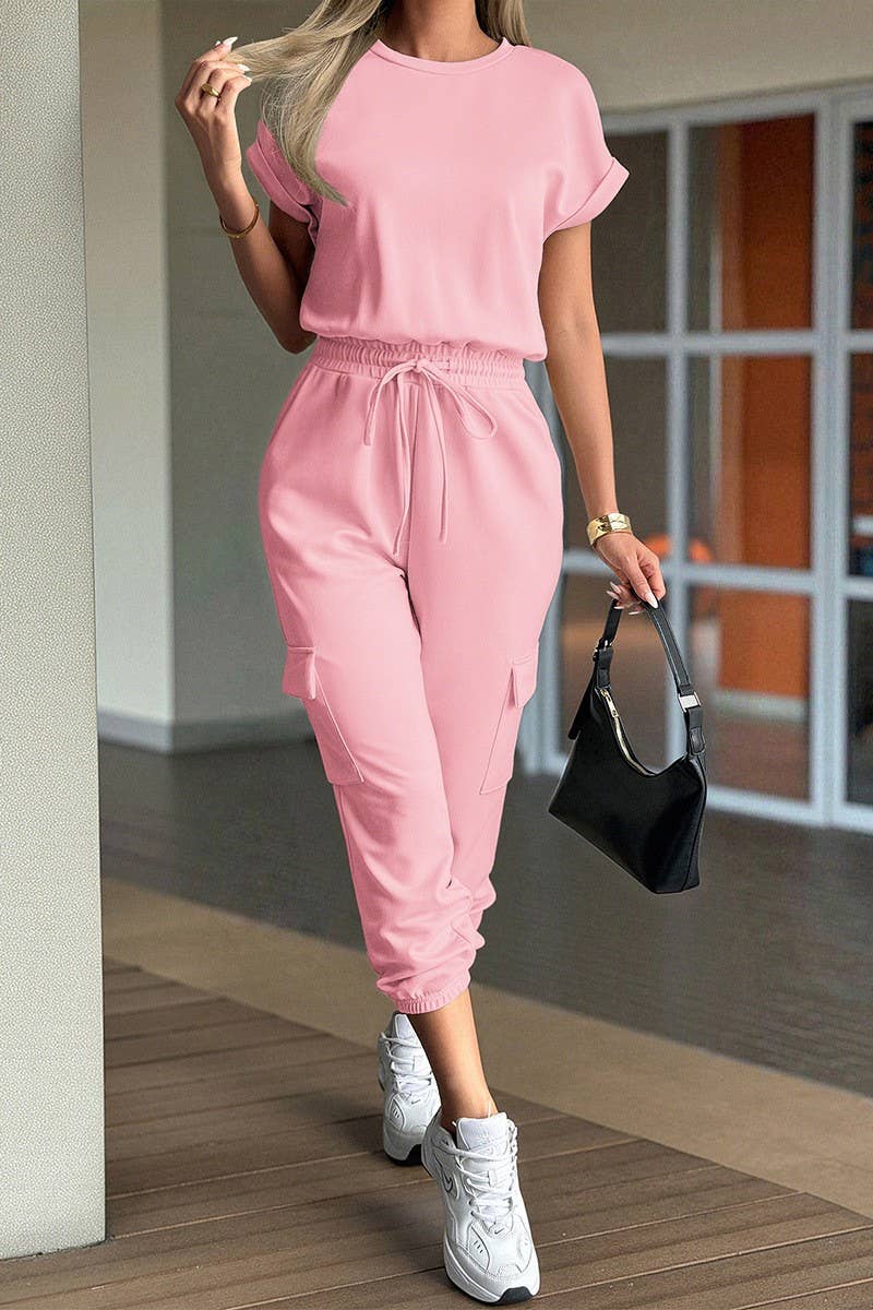 NINEXIS - Wholesale Top & Pant Set (NOT Loungewear) - Women's - CWSTB00444_SOLID CASUAL SHORT SLEEVE TEE & SHORTS SET4