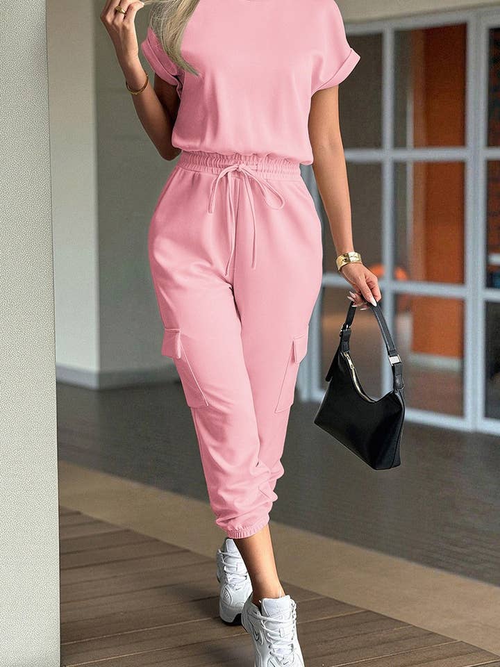 NINEXIS - Wholesale Top & Pant Set (NOT Loungewear) - Women's - CWSTB00444_SOLID CASUAL SHORT SLEEVE TEE & SHORTS SET4