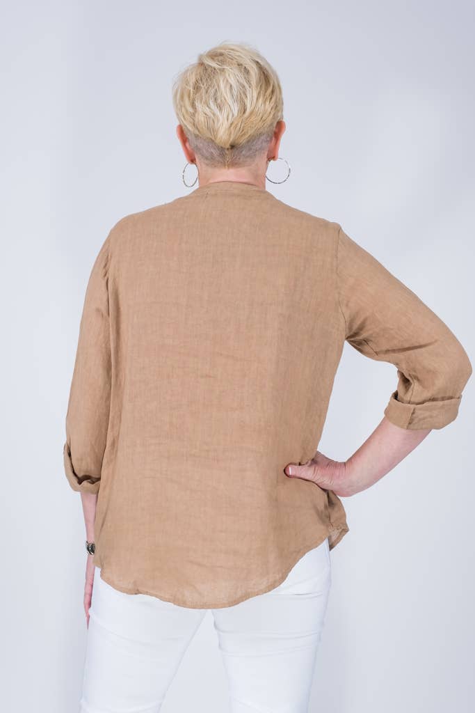 TINA Stephens Italy/Tees By Tina – Túnica - Mulher por atacado – Destino Linho Henley Top (BQ158)5